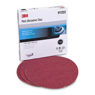 3M 01222 316U Series Abrasive Sanding Discs, 6 in Dia, 180 Grit, Hook and Loop, Red, 50 Discs