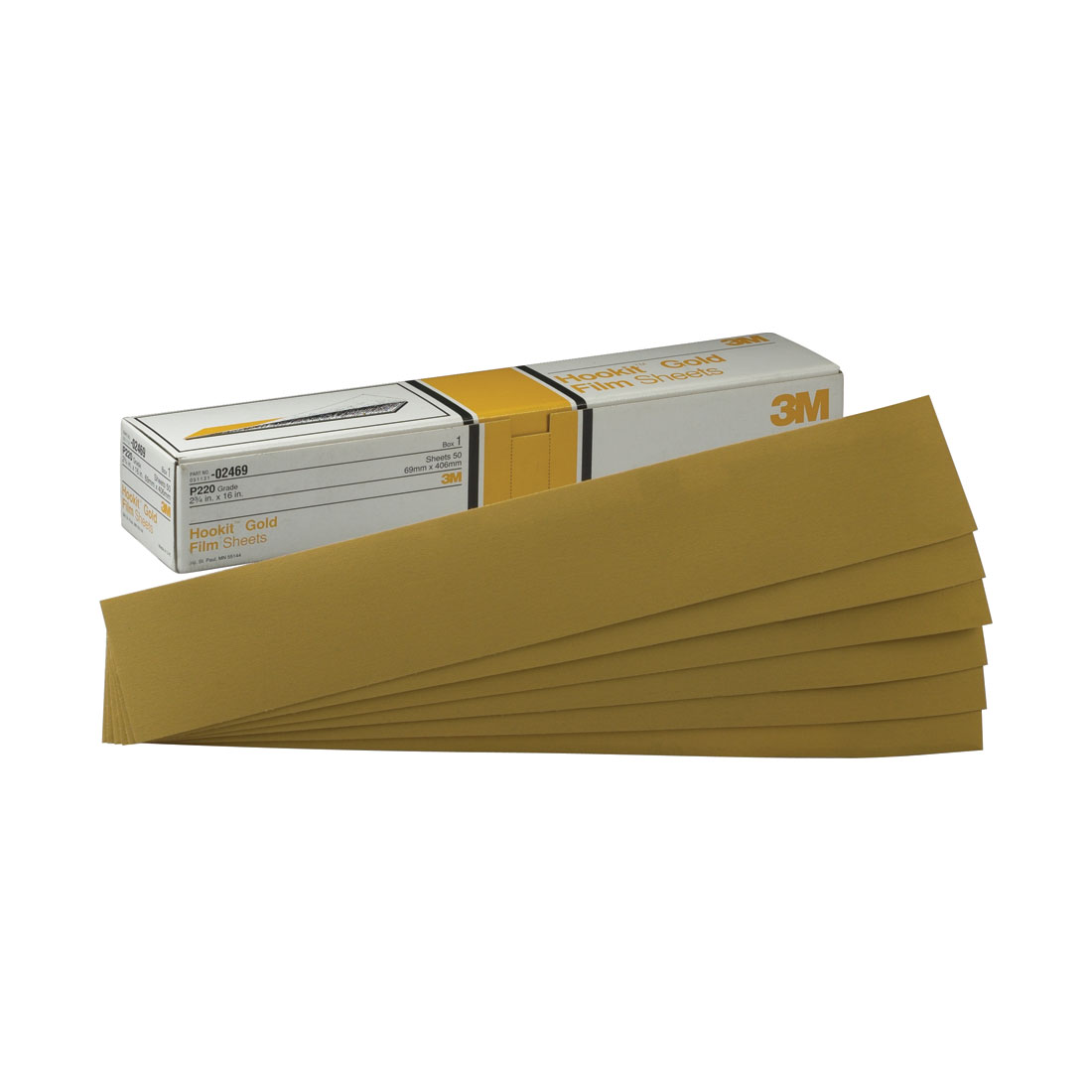 3M 02469 216U Series Coated Abrasive Sanding Sheets, 2-3/4 in x 16 in, 220 Grit, Coarse Grade, Gold, Dry, 50-Sheets