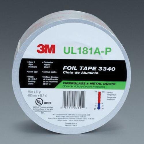 3M 07811 3340 Series Aluminum Foil Tape, Silver, 50 yd x 2-1/2 in
