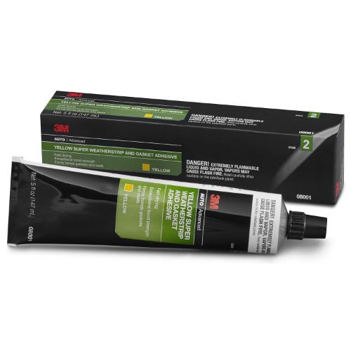 3M 08001 Super Weatherstrip and Gasket Adhesive, Yellow, 5 oz Tube, 6 per case