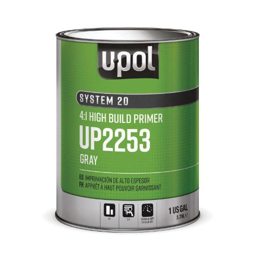 U-POL SYSTEM 20 UP2253 High-Build 2K Multi-Purpose Primer, 1 gal Tin, Gray, 4:1 Mixing, High-Build