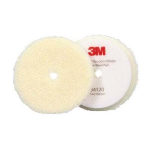 3M Perfect-It 34120 Random Orbital Compounding Pad, 5 in Dia, Coarse, Hook and Loop Attachment, Wool Pad, White