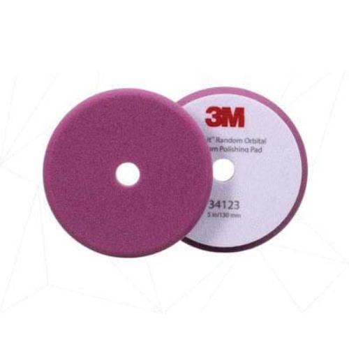 3M Perfect-It 34123 Random Orbital Polishing Pad, 5 in Dia, Fine, Hook and Loop Attachment, Foam Pad, Purple